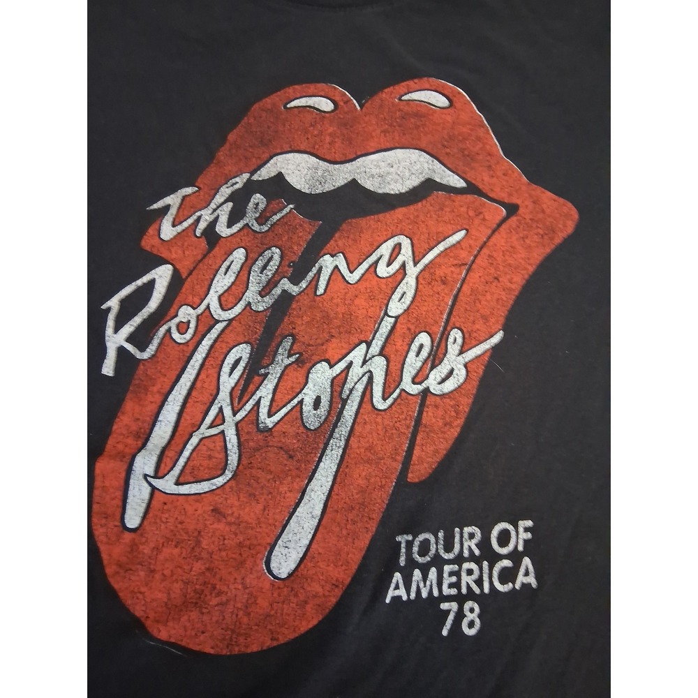 Rolling Stones Tour of America 78 Cropped T-Shirt Black Large Cotton Band Tee - Picture 2 of 6